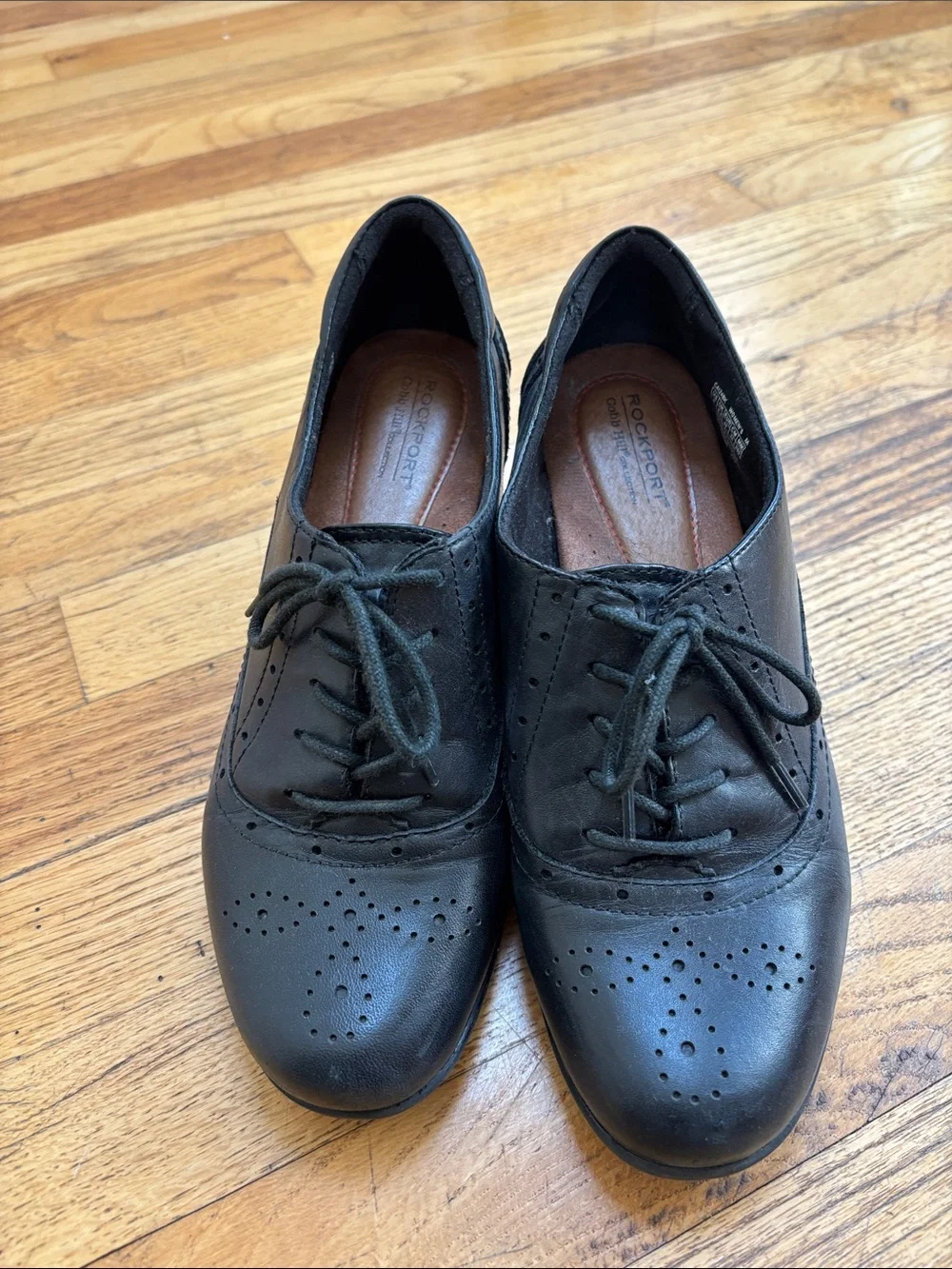 Rockport Black Leather Derby Oxfords with Perforated Toe